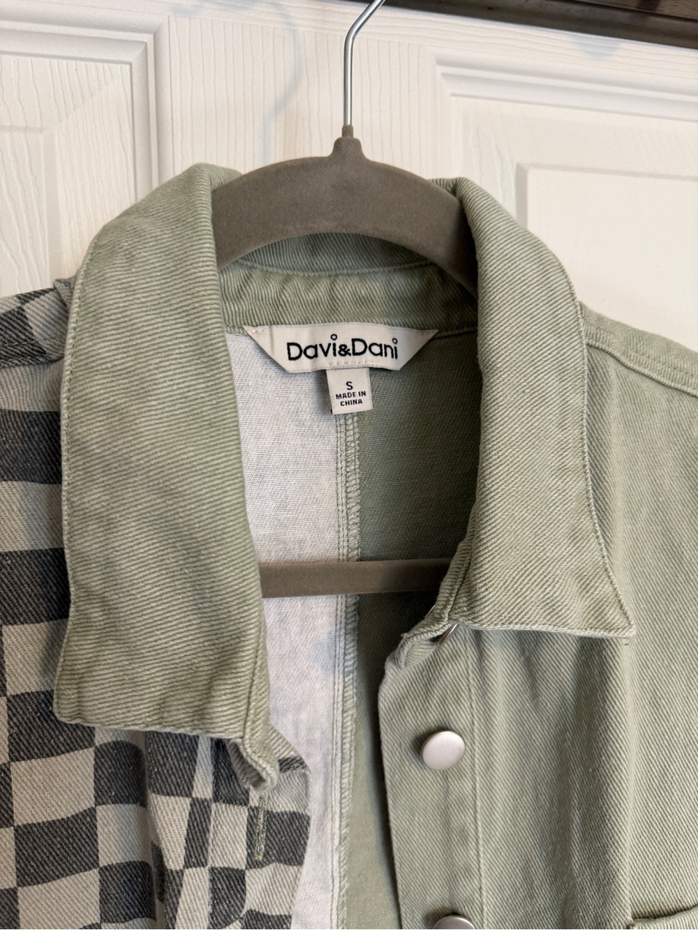 Davi & Dani Green Checkerboard Grunge Denim Oversized Jacket Size S Streetwear - Picture 4 of 7